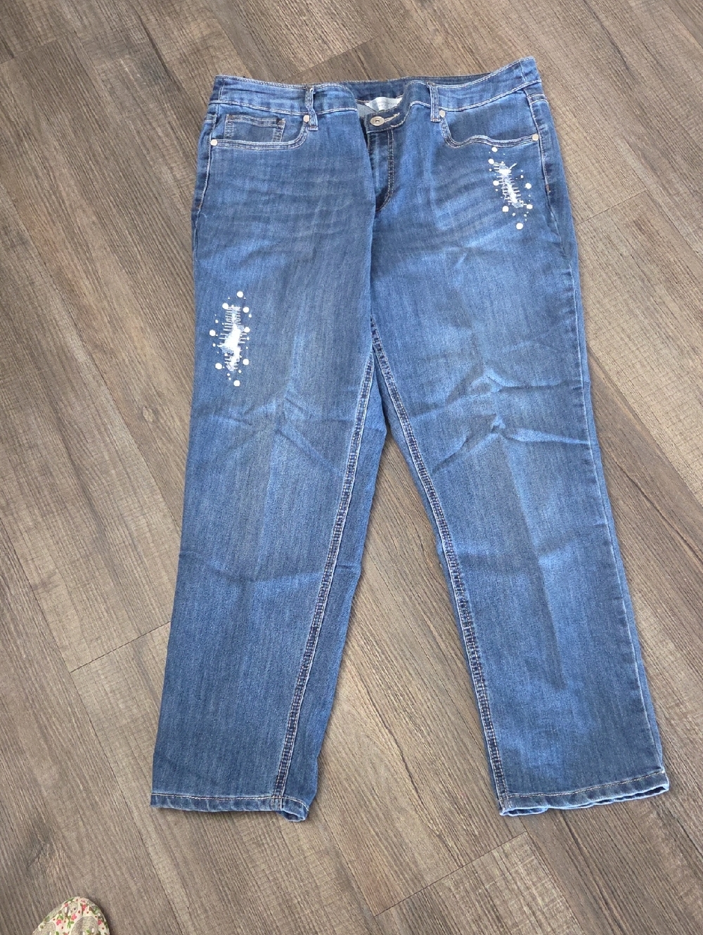 Christopher & Banks Blue Straight-Leg Jeans with White Pearl & Rhinestone Accent